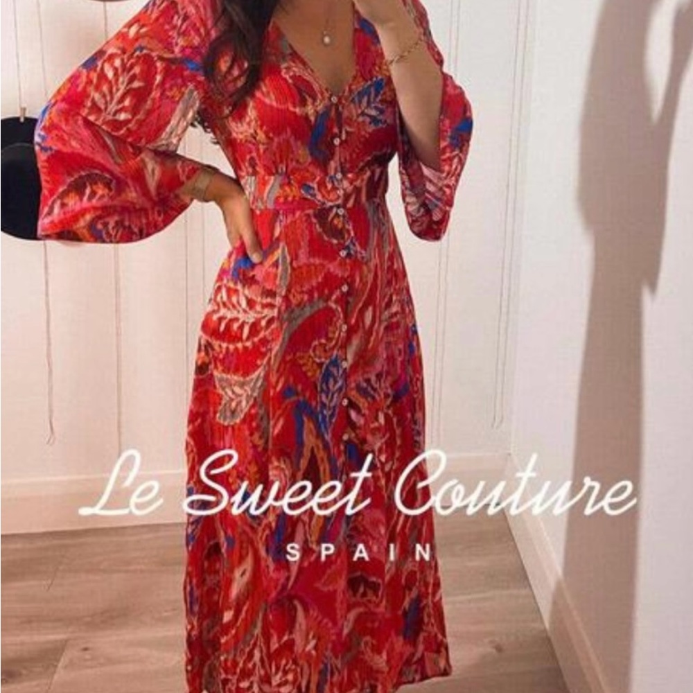 Zara Red and Blue Sundress with Bishop Sleeves, M but fits  more like a Small